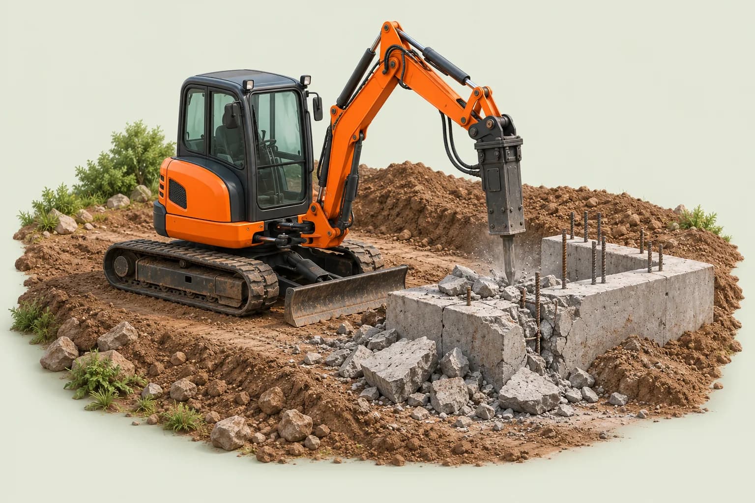 AI ilustrácia: Búracie práce hydraulickým kladivom