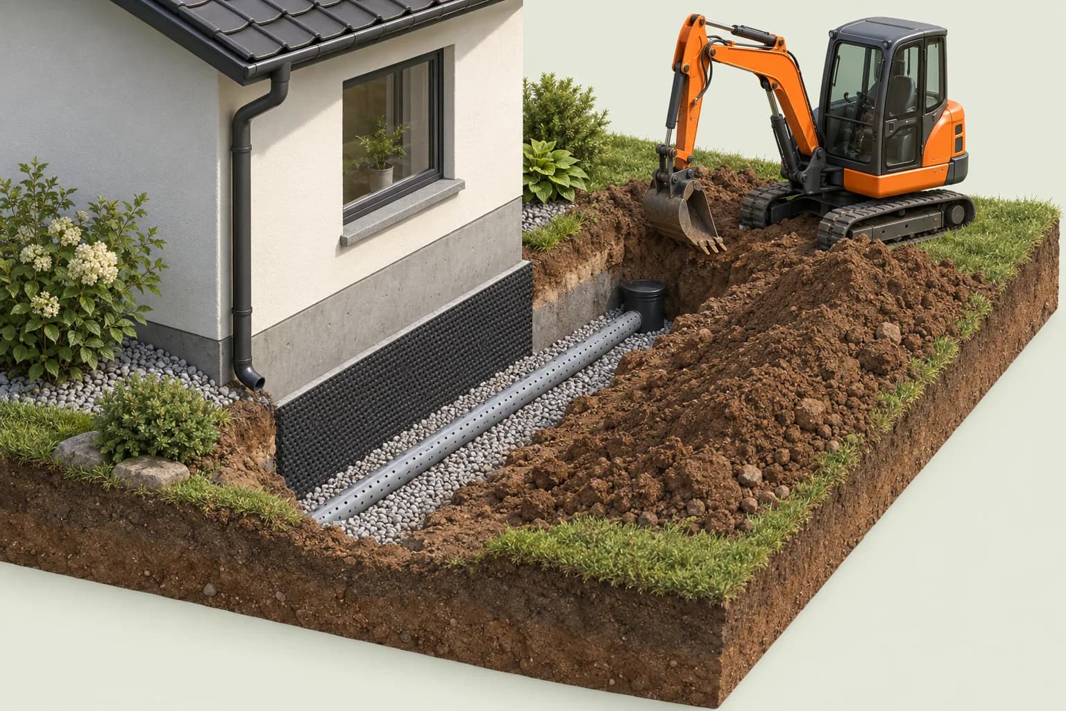 AI ilustrácia: Výkopy pre drenáže